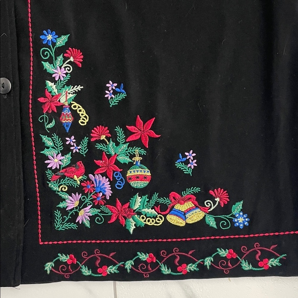 Vintage Velvet Festive Embroidered Black Button Up Shirt/Jacket / Blazer Sz XL - Picture 15 of 16